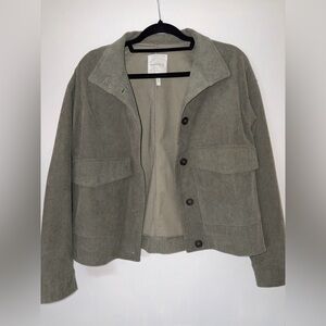 Avec Les Filles Olive Green Corduroy Button Jacket